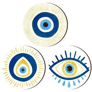 Set Of 3 Evil Eye Wall Decor 12 Inch Round Wooden Evil Eye Nazar Contemporary🐙